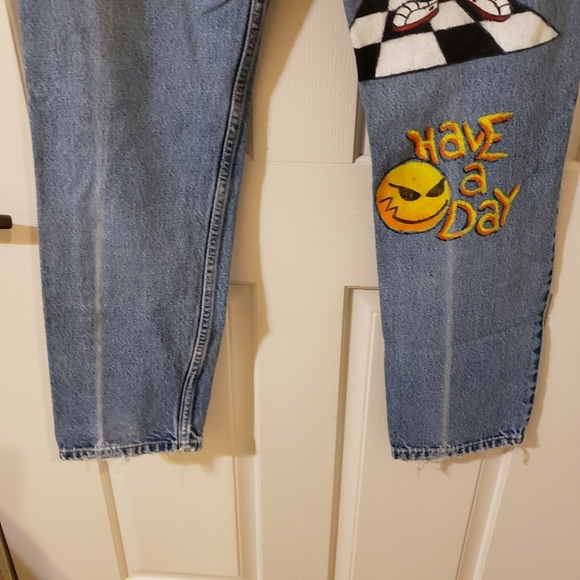 Levi's 505 hand painted size 29×30 ORANGE tab 90s Little e - Picture 10 of 14